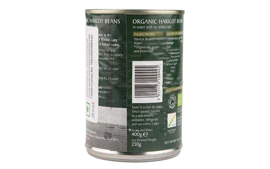 Epicure Organic Haricot Beans, In Water With No Added Salt   Tin  400 grams